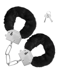 Menottes en peluche  noires avec clés – Accessoire EVJF/EVG fun