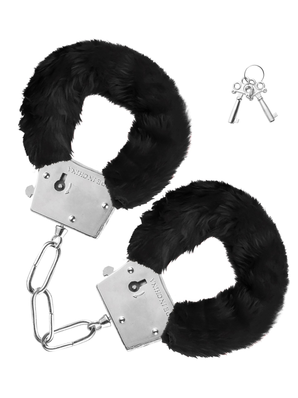Menottes en peluche  noires avec clés – Accessoire EVJF/EVG fun