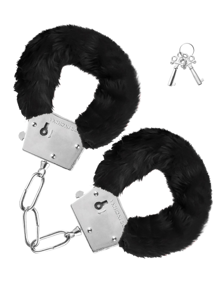 Menottes en peluche  noires avec clés – Accessoire EVJF/EVG fun