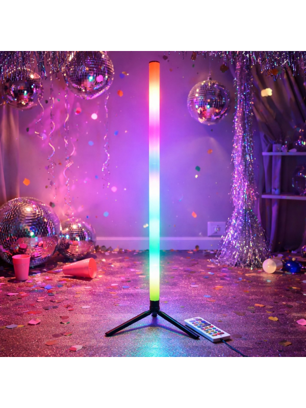 Lampe tube LED RGBW sur pied – Effet festival & ambiance – Télécommande + USB