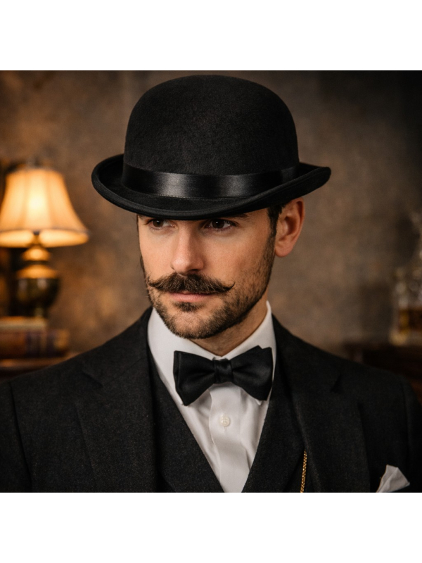 Chapeau melon noir feutré – Style gentleman rétro – Tailles 57/58 & 59/60