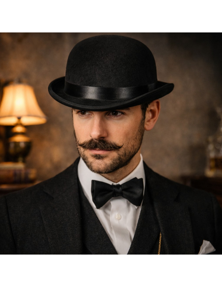 Chapeau melon noir feutré – Style gentleman rétro – Tailles 57/58 & 59/60