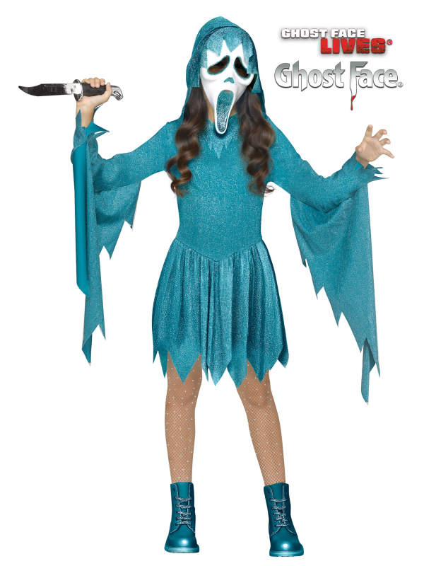 Déguisement enfant Scream Ghost Face® turquoise – Robe à capuche scintillante + masque (Fun World)