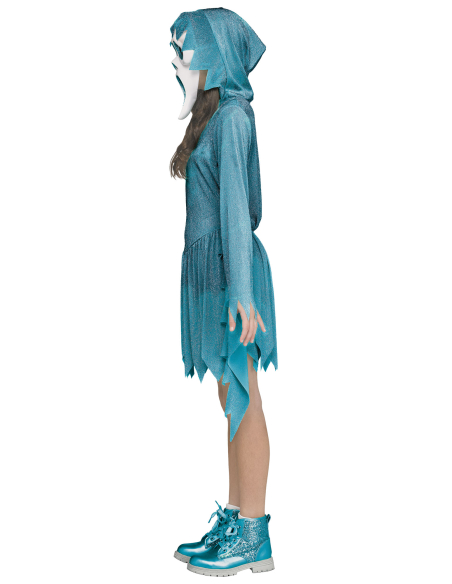 Déguisement enfant Scream Ghost Face® turquoise – Robe à capuche scintillante + masque (Fun World)