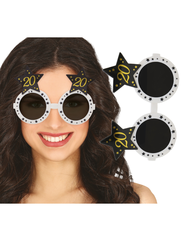 Lunettes anniversaire 20 ans noir & or – Accessoire photo pour fête entre amis
