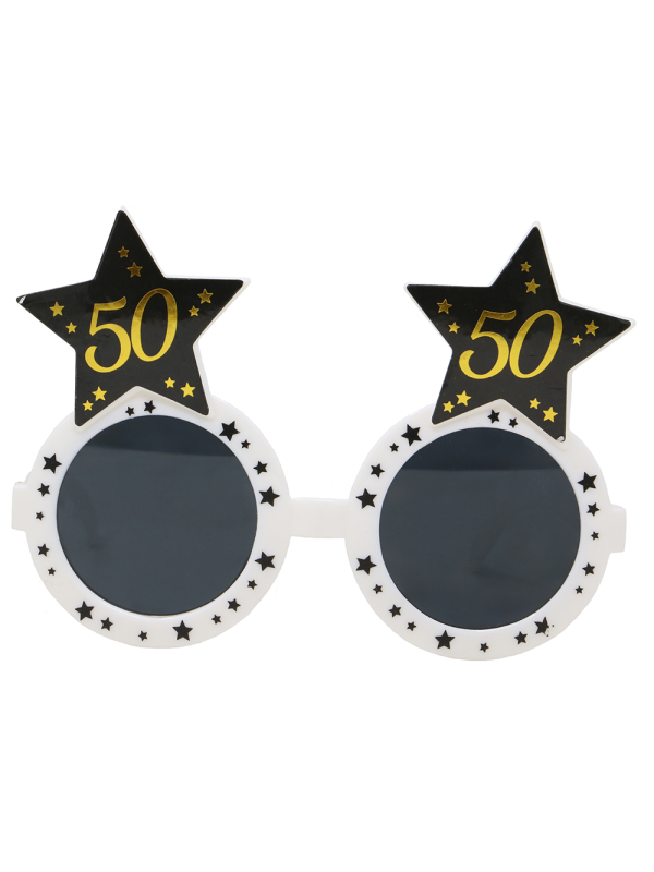 Lunettes anniversaire 50 ans noir & or – Accessoire photo pour fête inoubliable