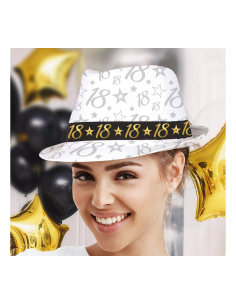 Chapeau anniversaire 18 ans – Taille unique adulte mixte (blanc, noir & or