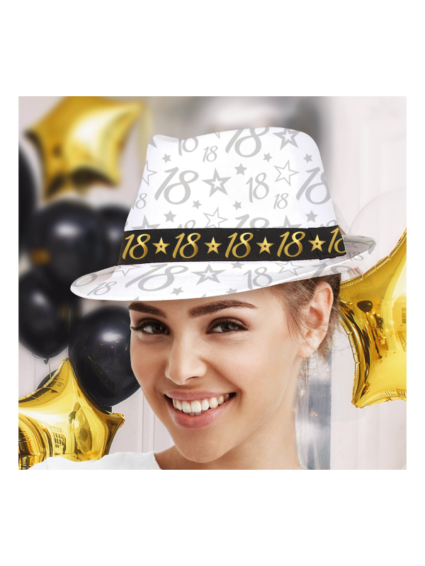 Chapeau anniversaire 18 ans – Taille unique adulte mixte (blanc, noir & or