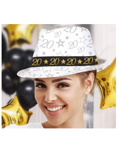 Chapeau anniversaire 20 ans – Taille unique adulte mixte (blanc, noir & or)