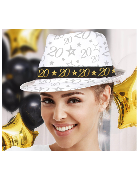 Chapeau anniversaire 20 ans – Taille unique adulte mixte (blanc, noir & or)