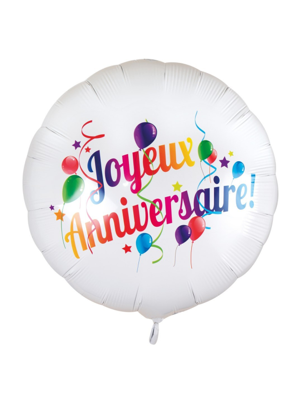 Ballon aluminium “Joyeux Anniversaire” – Ø 40 cm (air ou hélium)