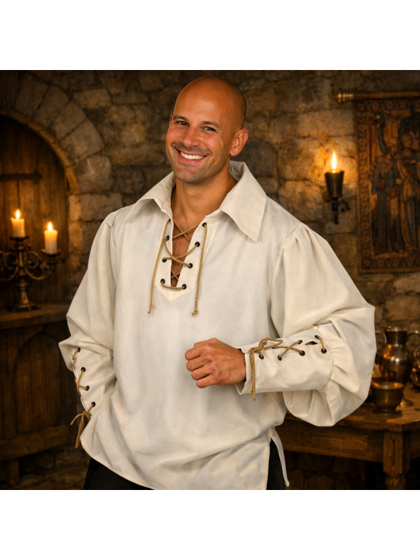 Chemise médiévale écru pour homme haute qualité