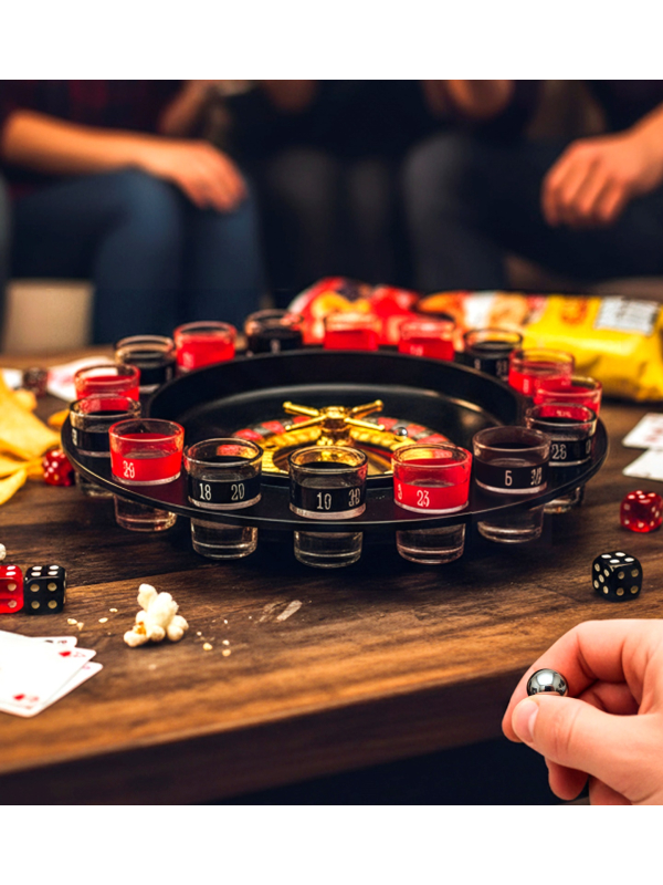 Roulette à boire EVG/EVJF – Jeu apéro pour enterrement de vie de célibataire (16 verres + 2 billes)