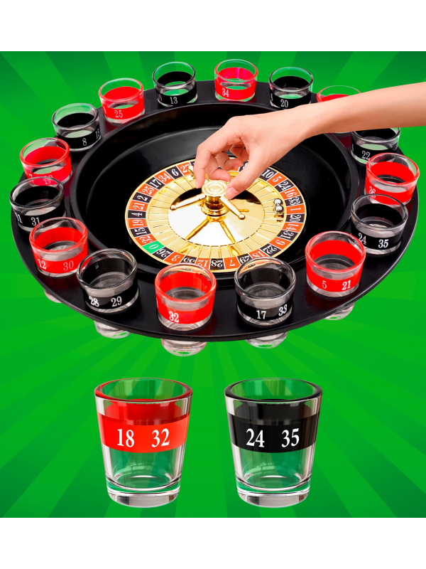 Roulette à boire EVG/EVJF – Jeu apéro pour enterrement de vie de célibataire (16 verres + 2 billes)