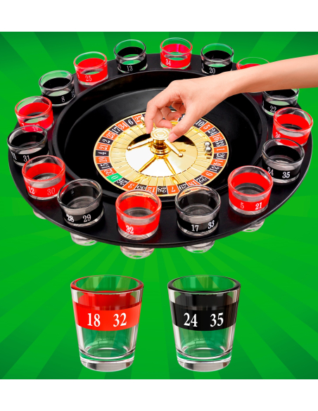 Roulette à boire EVG/EVJF – Jeu apéro pour enterrement de vie de célibataire (16 verres + 2 billes)
