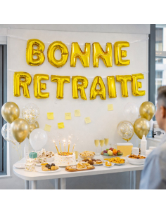 Ballons lettres “BONNE RETRAITE” Or – Guirlande ballon XXL pour pot de départ