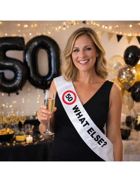 Écharpe Anniversaire 50 ans “50 WHAT ELSE?” – Blanche