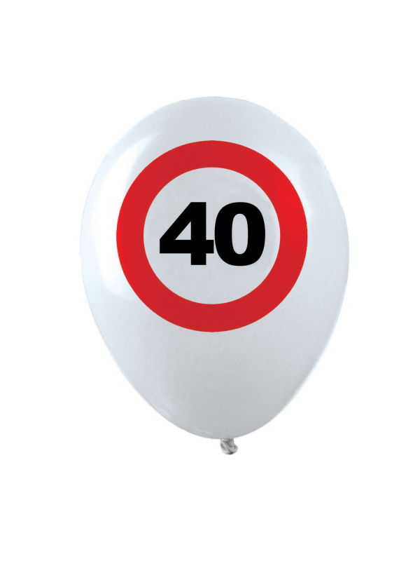 Lot de 12 ballons “40 ans” – Blanc Ø 30 cm (air ou hélium) style panneau “40”