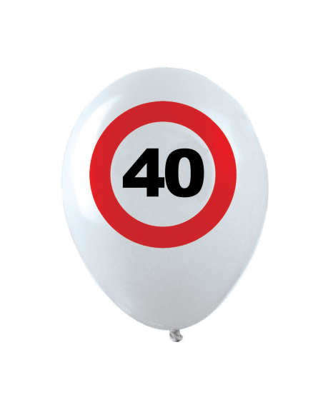 Lot de 12 ballons “40 ans” – Blanc Ø 30 cm (air ou hélium) style panneau “40”