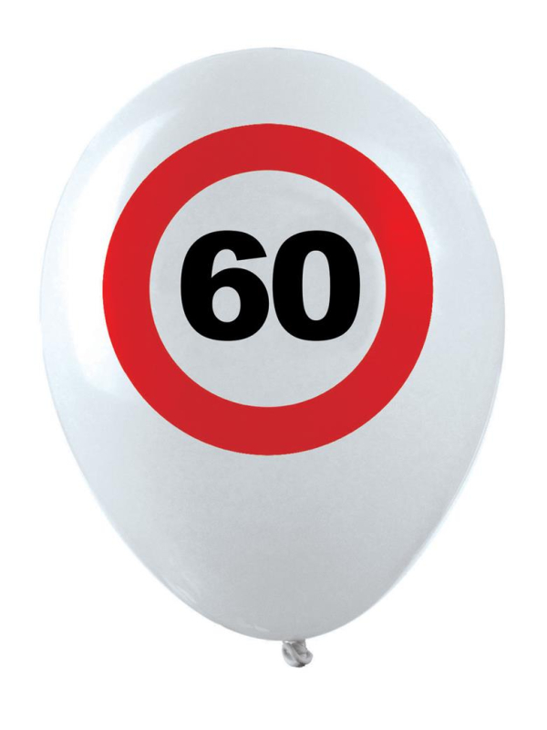 Ballons anniversaire 60 ans – Lot de 12 ballons blancs Ø 30 cm (air ou hélium) style panneau “60”