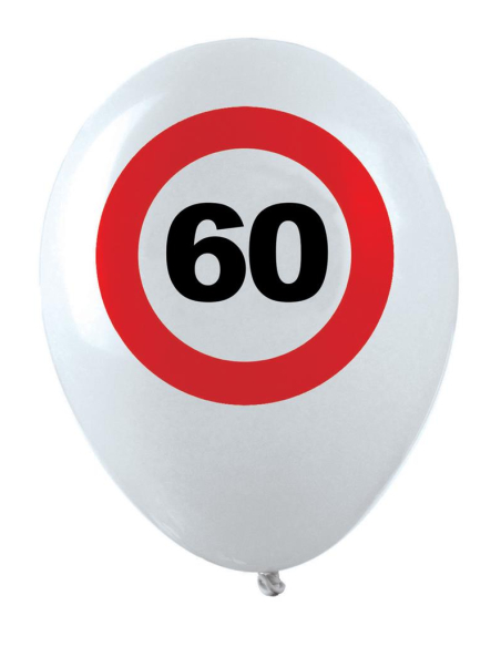 Ballons anniversaire 60 ans – Lot de 12 ballons blancs Ø 30 cm (air ou hélium) style panneau “60”