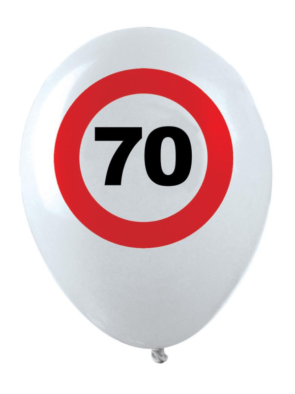 Ballons anniversaire 70 ans – Lot de 12 ballons blancs Ø 30 cm (air ou hélium) style panneau “70”