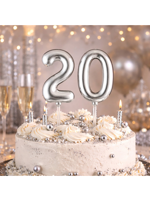 Topper gâteau d'anniversaire, chiffres argentés – 0 à 9 (vendu à l’unité)