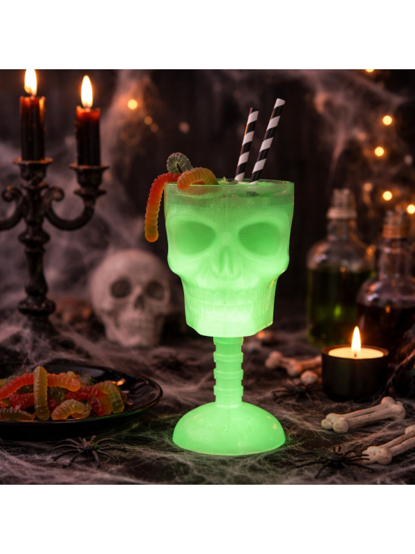 Verre Crâne Phosphorescent Halloween – Brille dans le noir (18,5 cm)