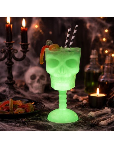 Verre Crâne Phosphorescent Halloween – Brille dans le noir (18,5 cm)