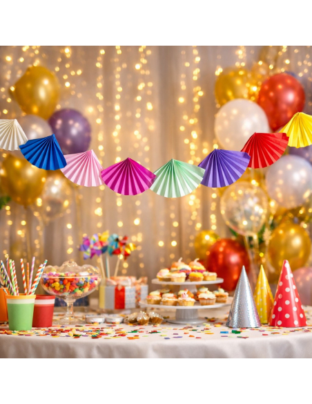 Guirlande éventails en papier multicolore 4,5 m – 18 éventails de 25 cm