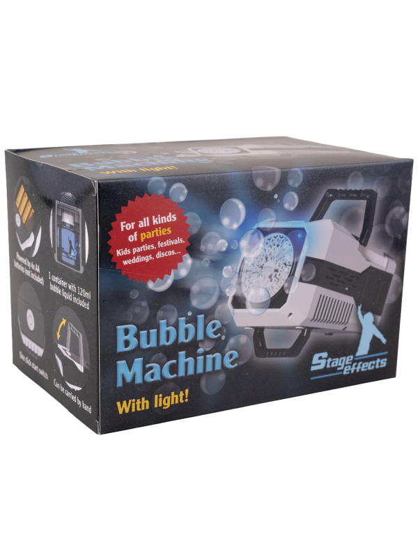 Machine à bulles de savon avec lumière Stage Effects – Portable (4 piles AA) + 120 ml inclus