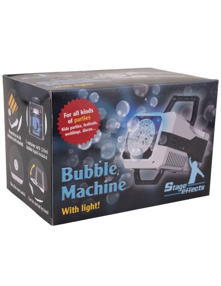 Machine à bulles de savon avec lumière Stage Effects – Portable (4 piles AA) + 120 ml inclus