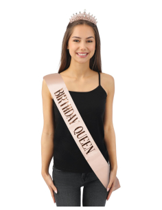 Set anniversaire femme rose gold – Diadème métal + écharpe “Birthday Queen” 2