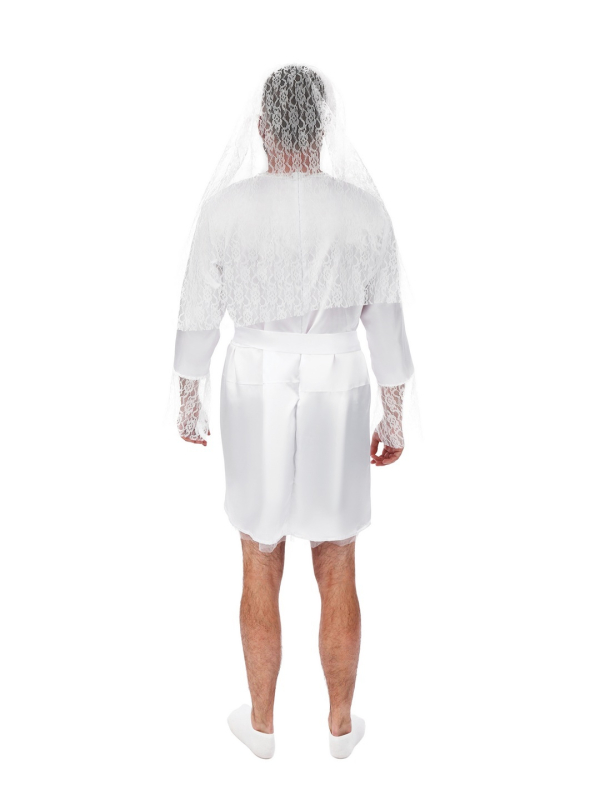 Déguisement mariée pour homme EVG : robe + voile, fou rire garanti