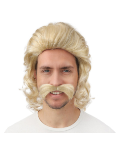 Perruque blonde années 70 + moustache : le look disco rétro (et l’esprit Jeff Tuche)
