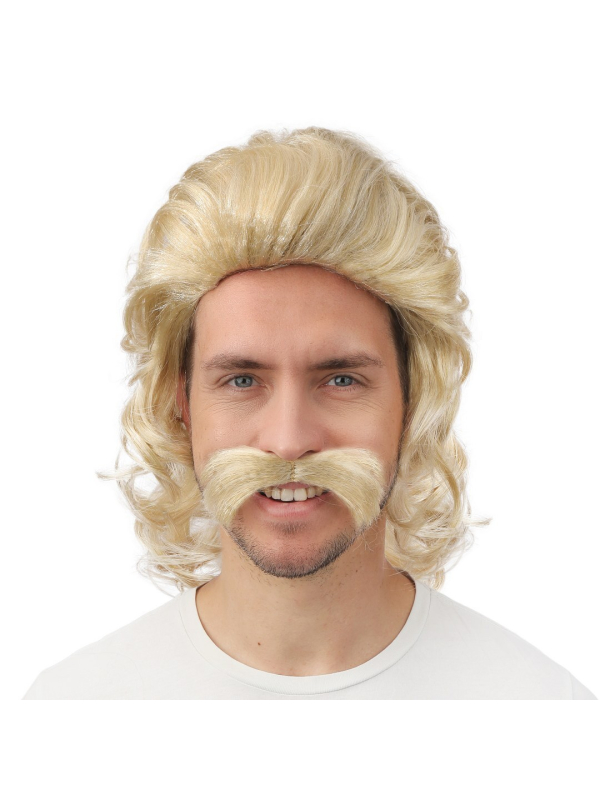 Perruque blonde années 70 + moustache : le look disco rétro (et l’esprit Jeff Tuche)