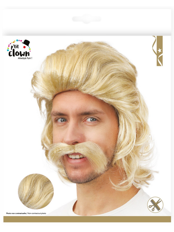 Perruque blonde années 70 + moustache : le look disco rétro (et l’esprit Jeff Tuche)