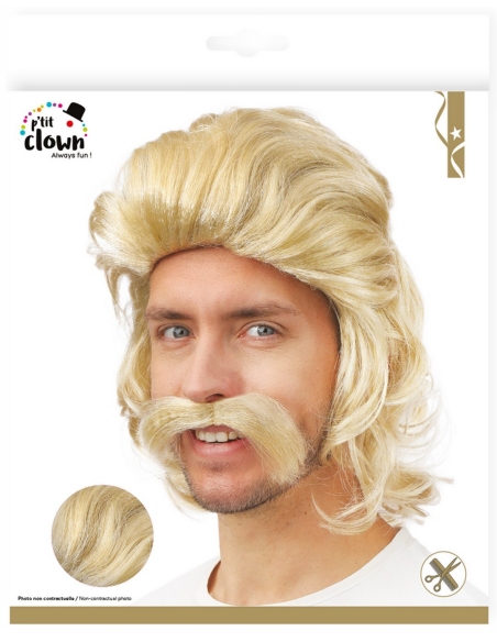 Perruque blonde années 70 + moustache : le look disco rétro (et l’esprit Jeff Tuche)