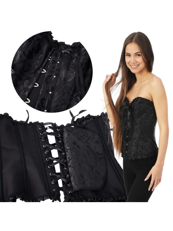 Corset noir de déguisement femme – Style victorien, pirate & steampunk (S/M – L/XL)