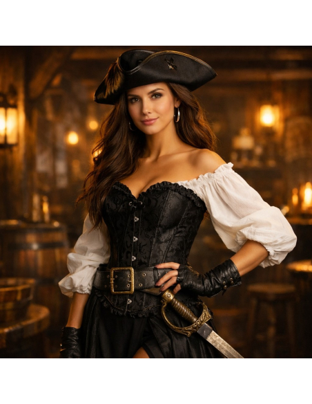 Corset noir de déguisement femme – Style victorien, pirate & steampunk (S/M – L/XL)