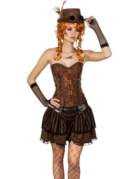 Corset steampunk marron à chaînes – Fermoirs or antique (S à XL)
