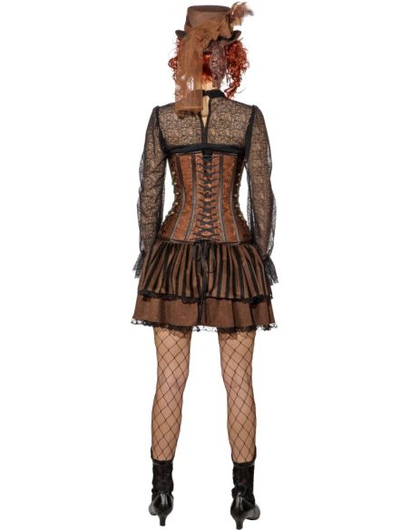 Corset steampunk marron à chaînes – Fermoirs or antique (S à XL)