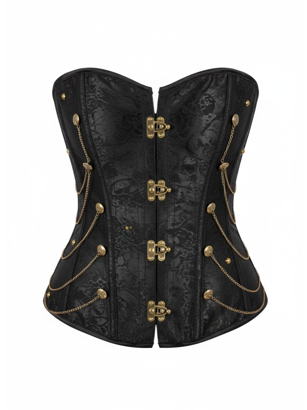 Corset Steampunk Noir à Fermoirs Métal – Style Victorien & Pirate Chic