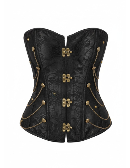 Corset Steampunk Noir à Fermoirs Métal – Style Victorien & Pirate Chic