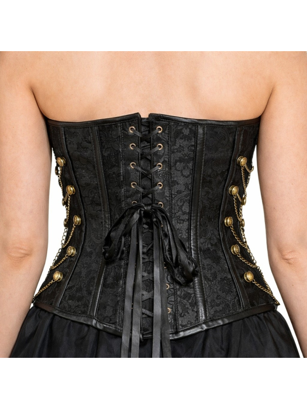 Corset Steampunk Noir à Fermoirs Métal – Style Victorien & Pirate Chic