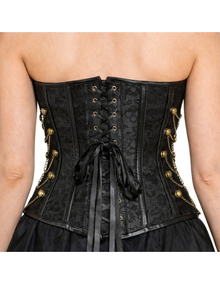Corset Steampunk Noir à Fermoirs Métal – Style Victorien & Pirate Chic