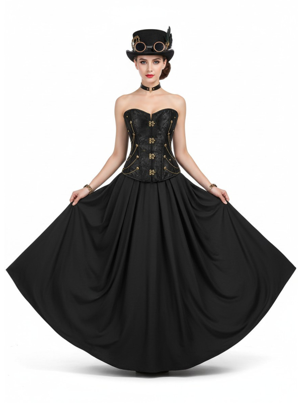 Corset Steampunk Noir à Fermoirs Métal – Style Victorien & Pirate Chic