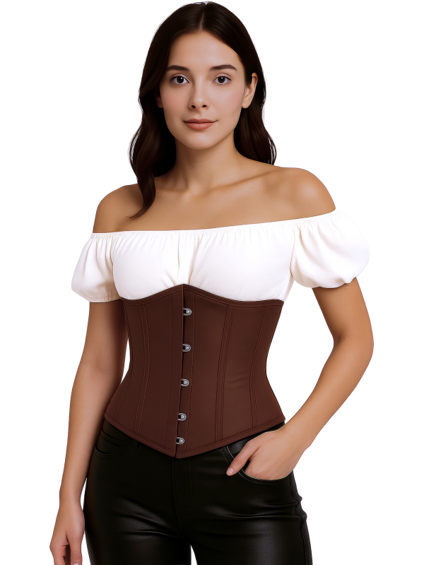 Corset marron serre-taille à crochets – Style pirate, médiéval & victorien