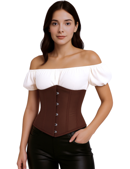 Corset marron serre-taille à crochets – Style pirate, médiéval & victorien