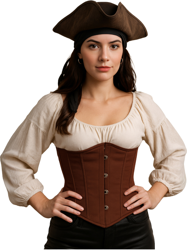 Corset marron serre-taille à crochets – Style pirate, médiéval & victorien